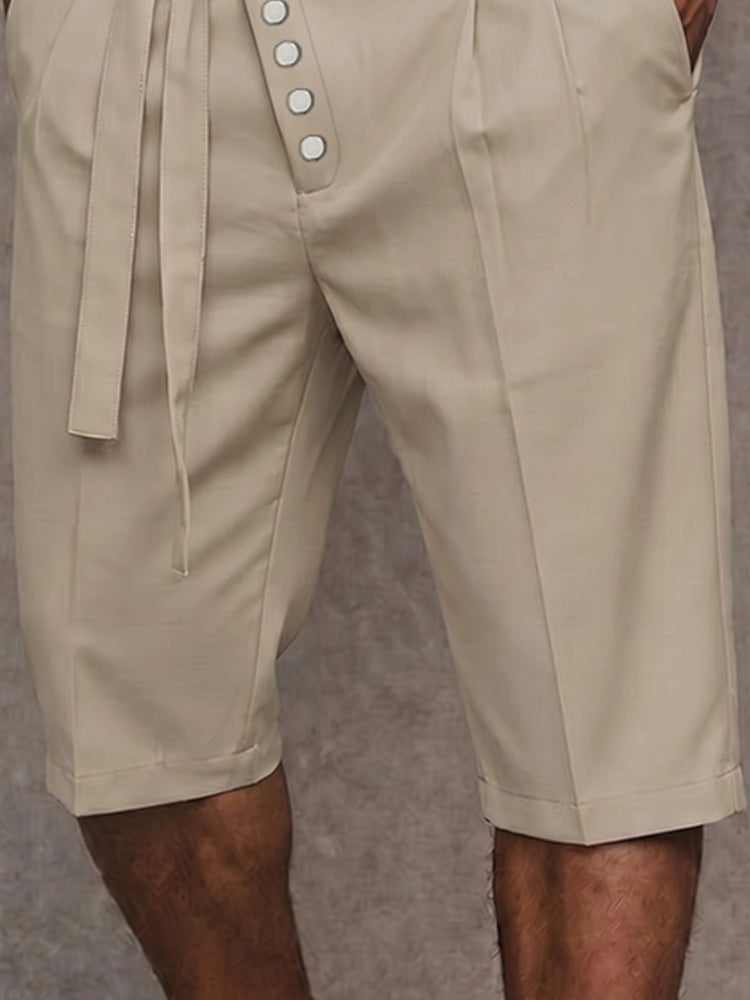 Casual Tie Waist Slant Placket Suit Shorts - Apricot