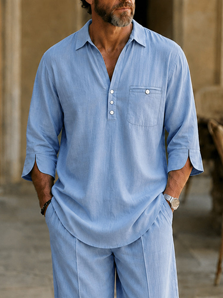 Modern Minimalist 100% Cotton 2-Piece Set - Blue