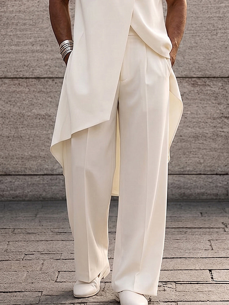 Asymmetrical High Low Hem Longline Sleeveless Top Set - White