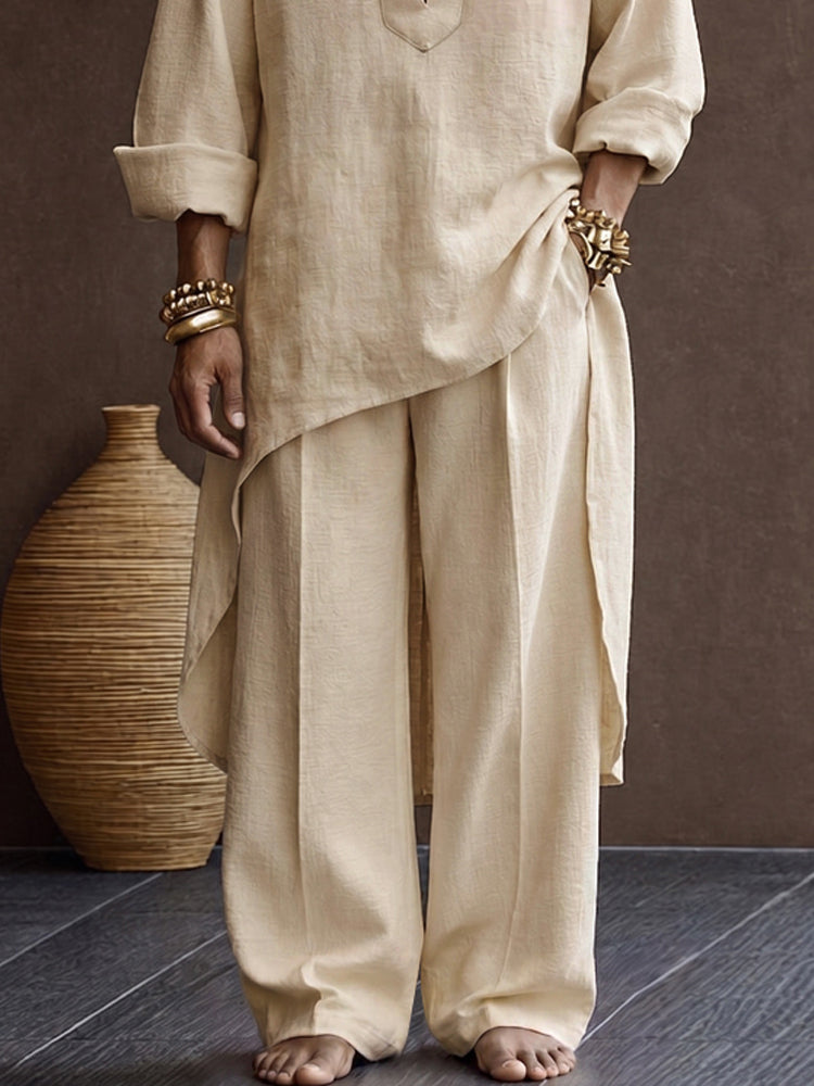 Zen-inspired 100% Cotton High Low Hem Longline Top Set - Apricot