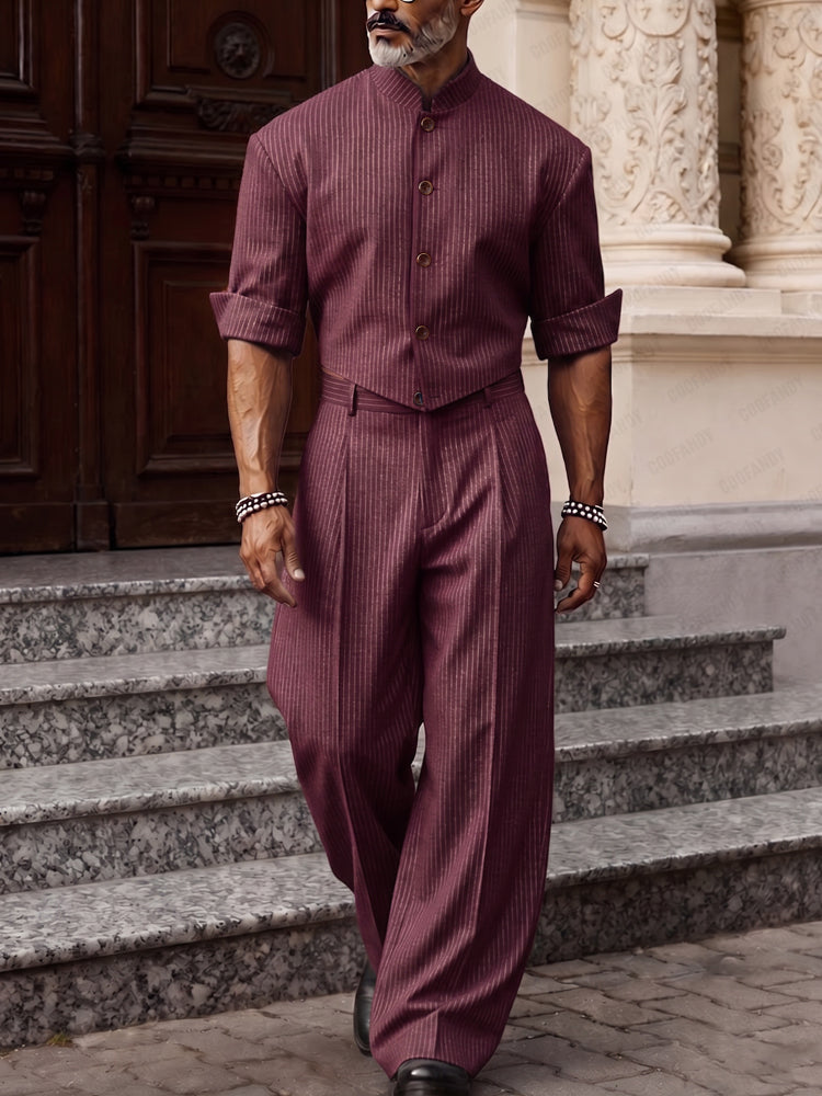 Smart Casual Designer Pinstripe Co-ord Set - Wine Red