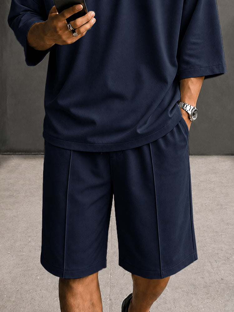 Casual Contrast Button Detail Henley T-Shirt - Navy Blue