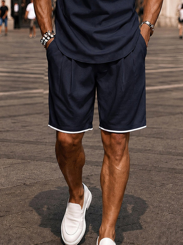 Smart Casual Contrast Tipping 2-Piece Set - Navy Blue