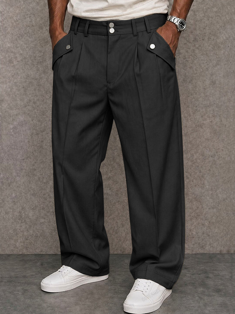 Modern Essential Button Accent Pants - Black