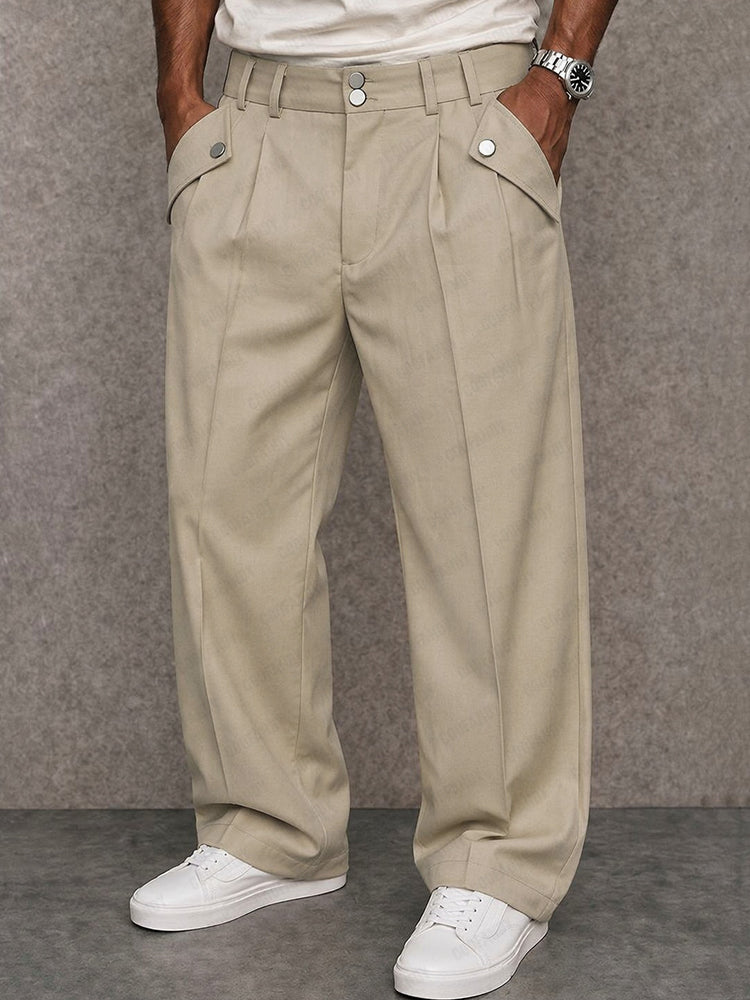 Modern Essential Button Accent Pants - Beige
