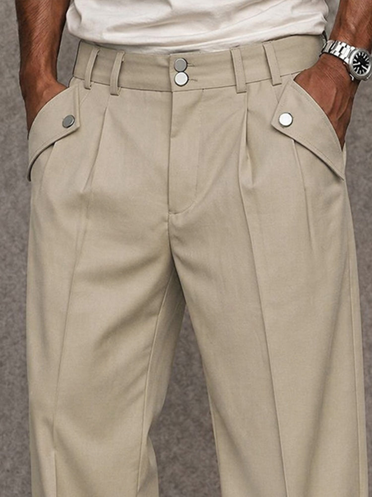 Modern Essential Button Accent Pants - Beige