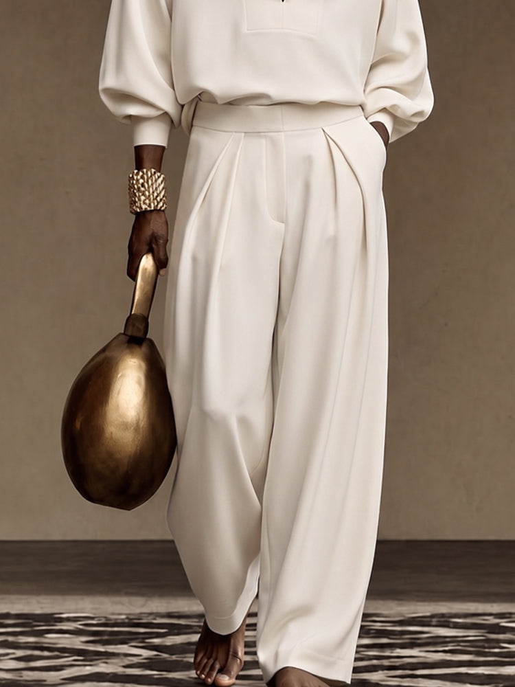 Minimalism Casual Designer Shirt and Pants Set - Beige