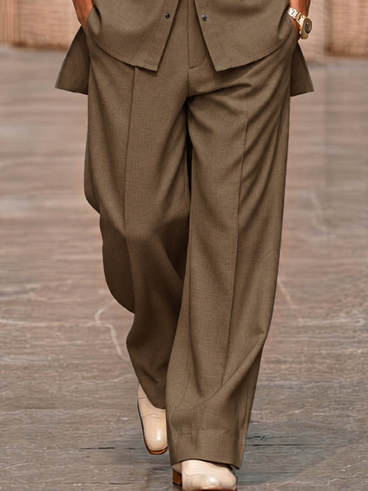 Modern High-Low Hem Shirt and Pants Set - Brown