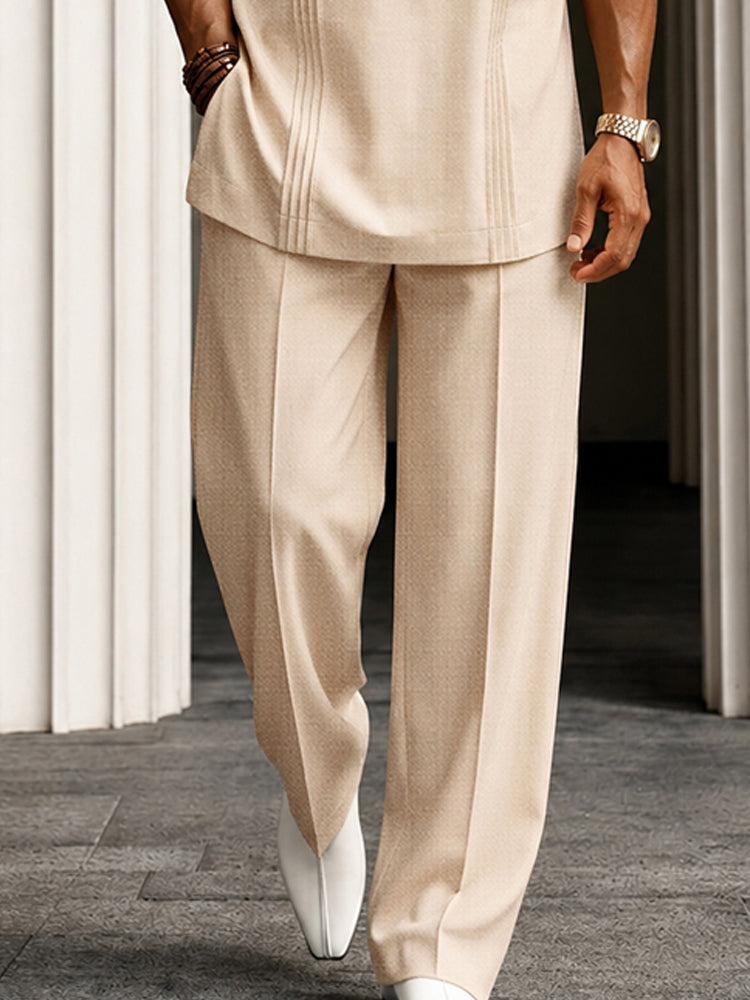 Essential Leisure Pleated Detail T-Shirt Pants Set - Apricot