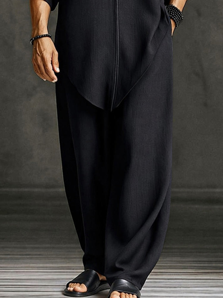 Minimalist Loose Asymmetrical Hem T-Shirt Set - Black