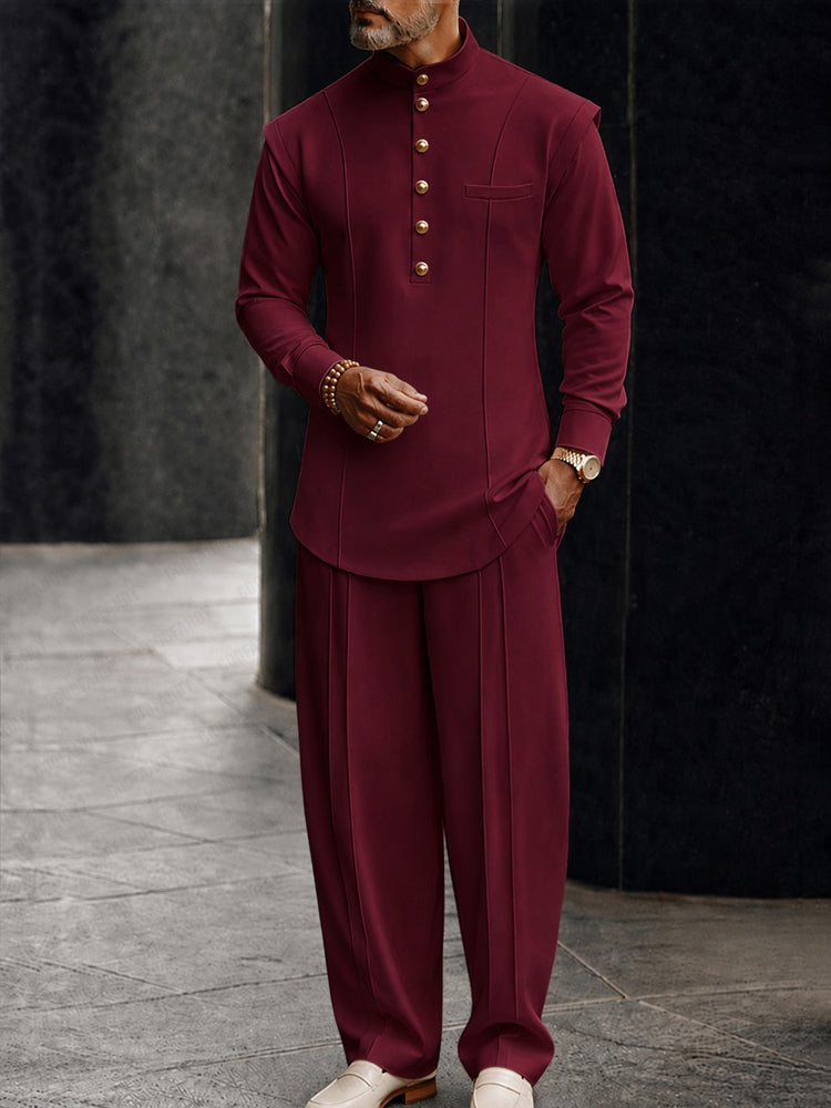 Old Money Aesthetic Two-Piece Set - Wine Red