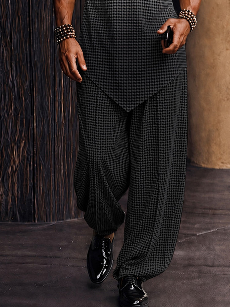 Casual Plaid Contrast Collar Shirt Pants Set - PAT2