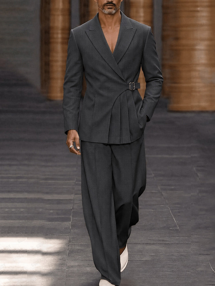Smart Casual Pleated Design Suit Set - Dark Gray