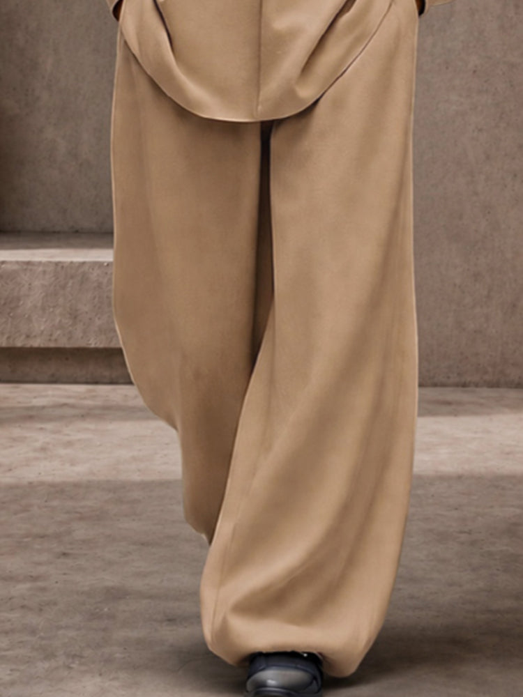 Casual Loose Button Accents Sleeve Shirt Pants Set - Khaki