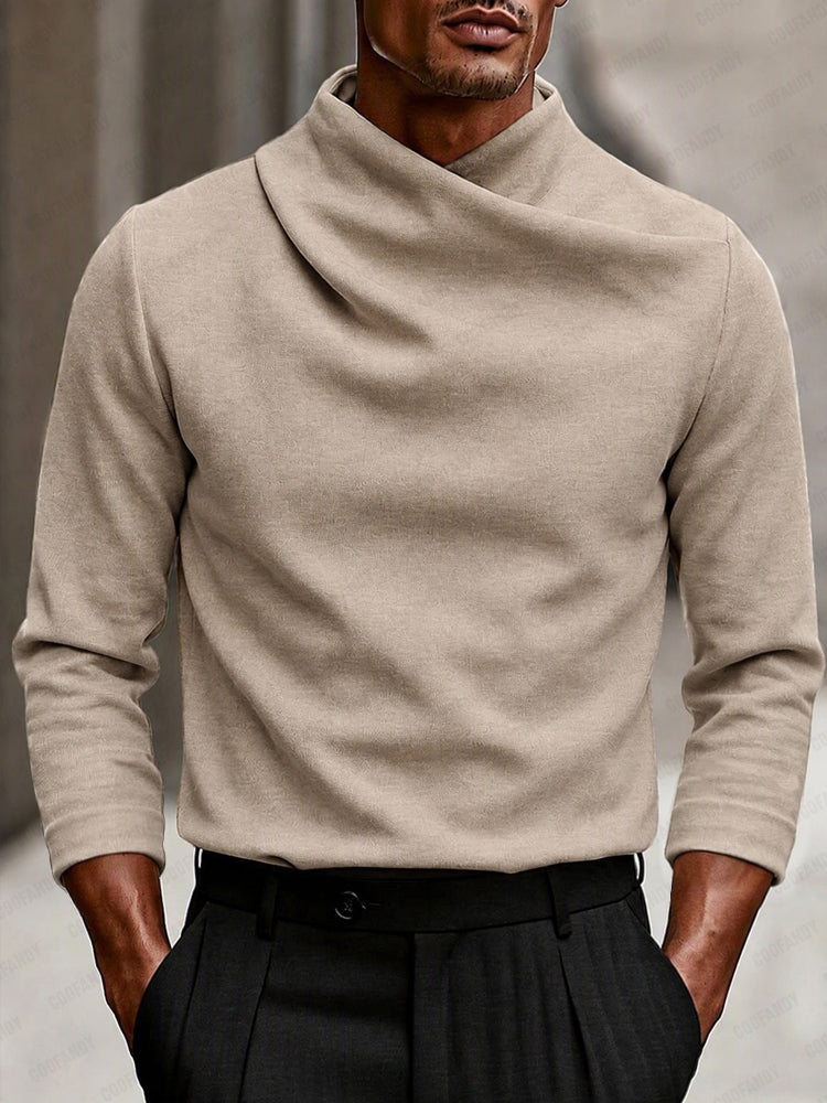 Modern Stretch Crossover Mock Neck Top - Beige