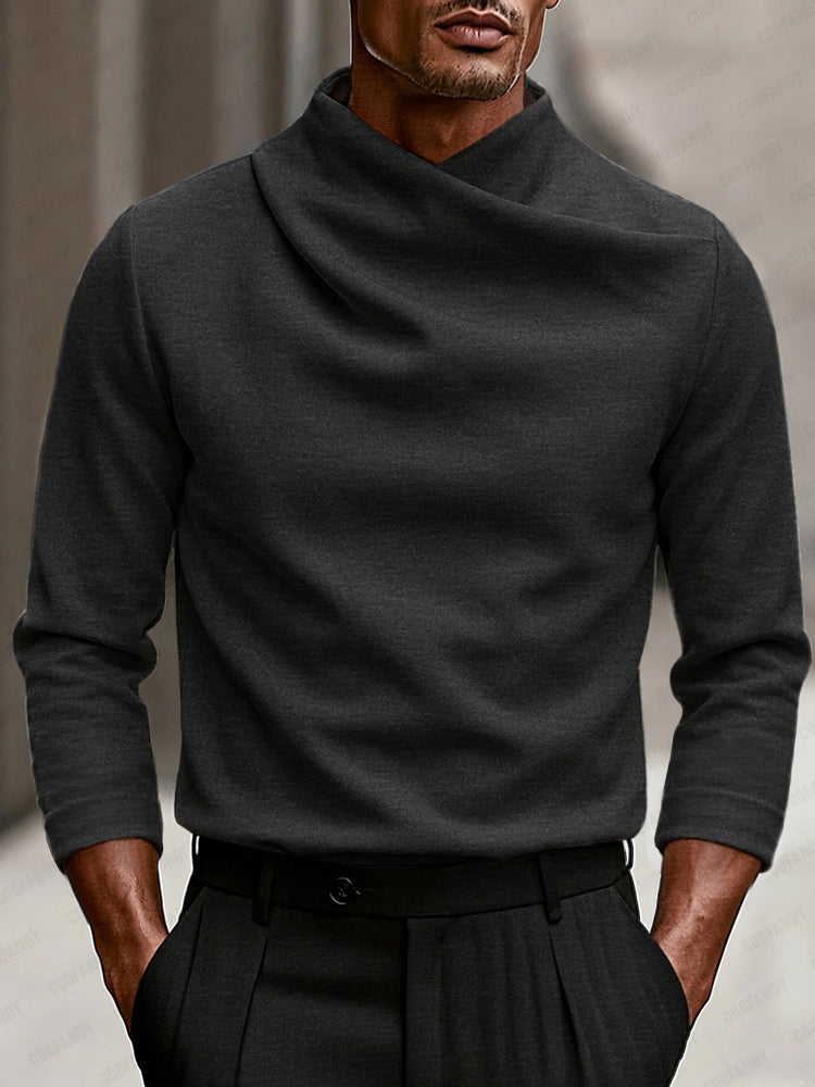 Modern Stretch Crossover Mock Neck Top - Dark Gray
