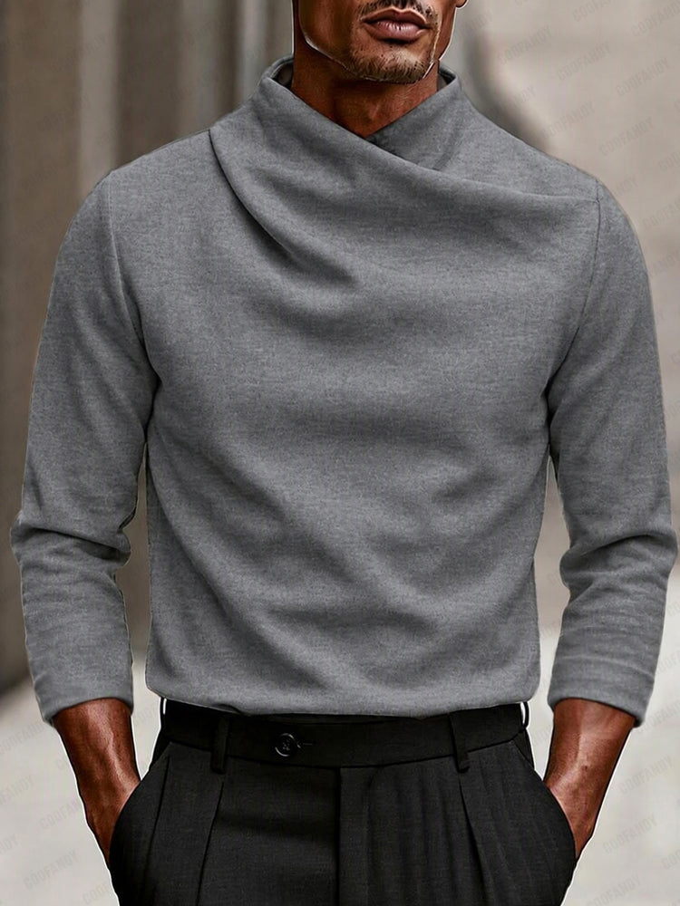 Modern Stretch Crossover Mock Neck Top - Light Gray