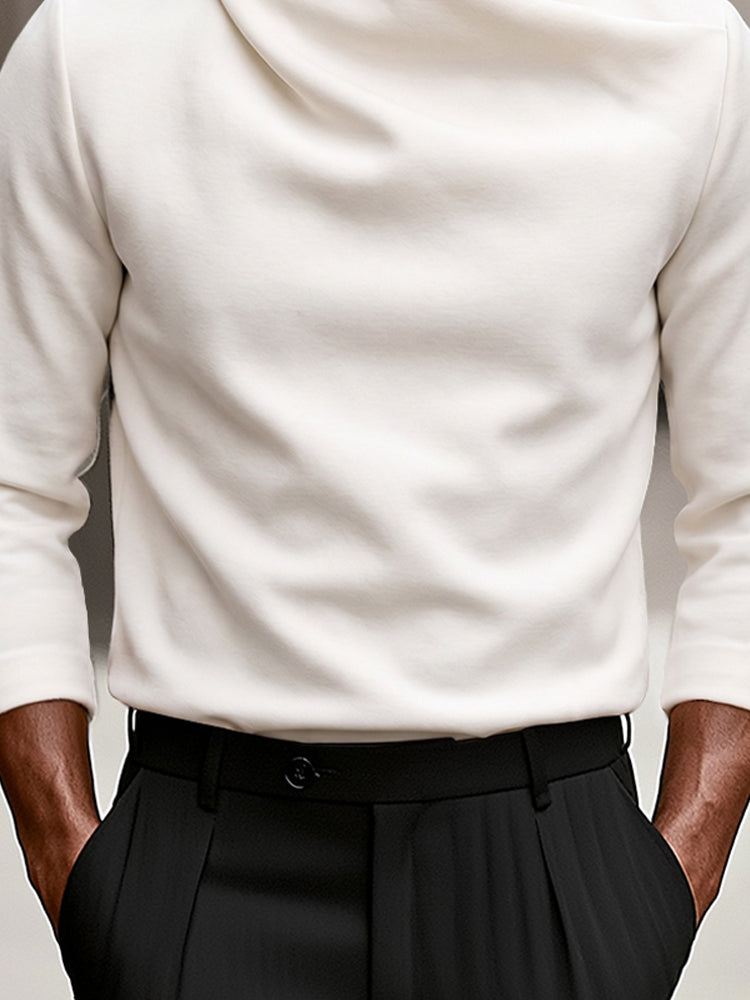 Modern Stretch Crossover Mock Neck Top - White