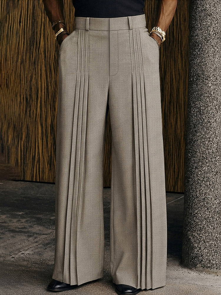 Polished Casual Front-Pleat Design Suit Pants - Light Gray