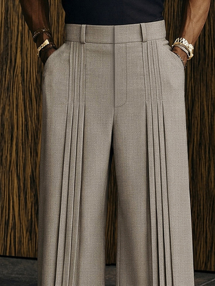 Polished Casual Front-Pleat Design Suit Pants - Light Gray