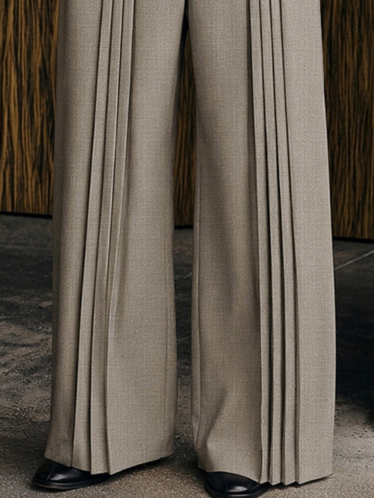 Polished Casual Front-Pleat Design Suit Pants - Light Gray