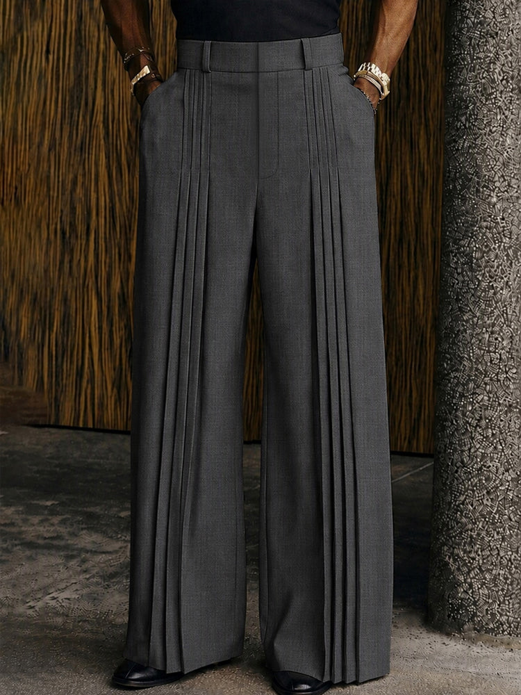 Polished Casual Front-Pleat Design Suit Pants - Dark Gray