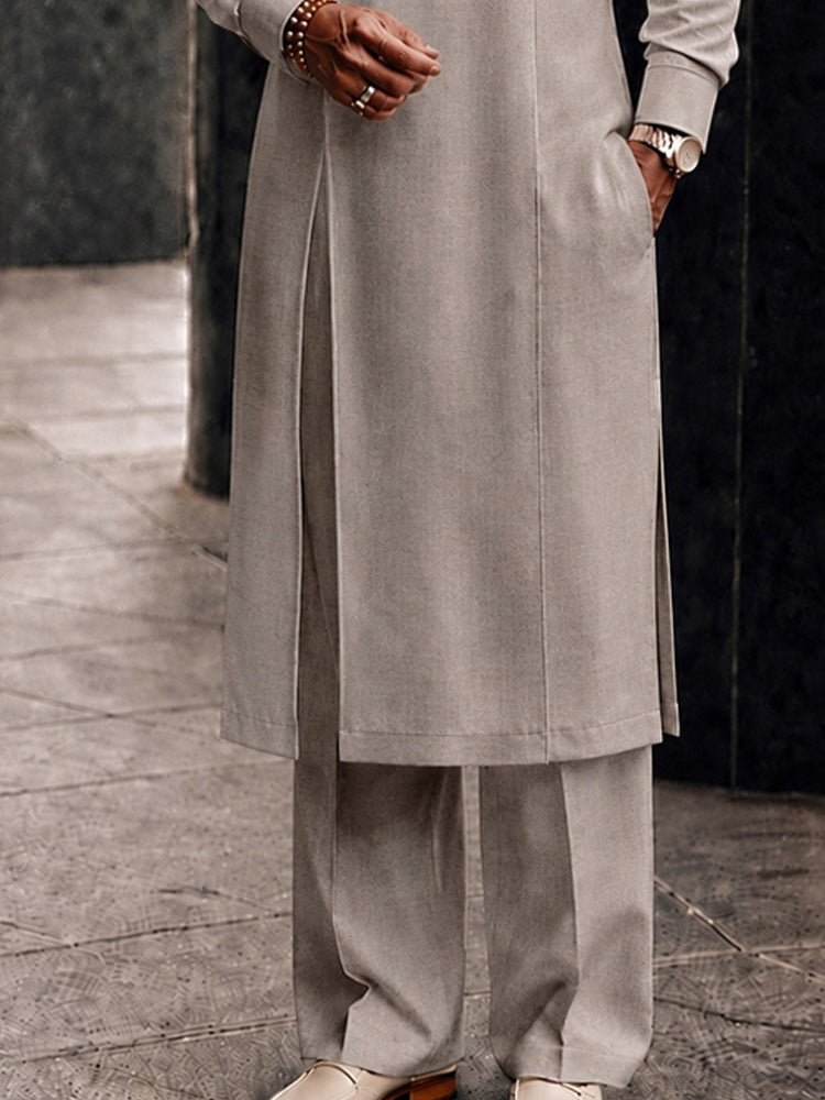 Versatile Pocketed Longline Top Pants Set - Khaki