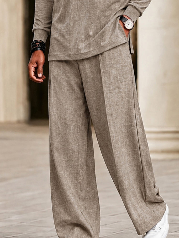 Casual Comfort Side Slit Shirt and Pants Set - Khaki