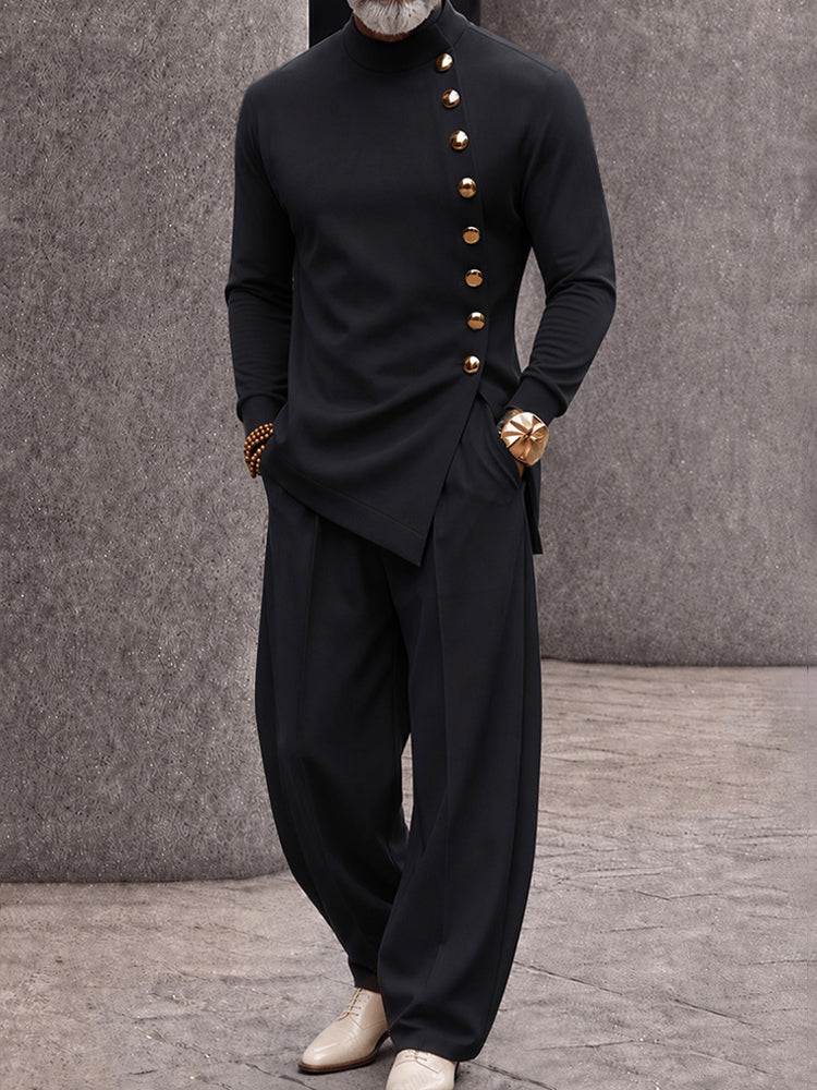 Modern Tailoring Refined Button Design Matching Set - Black