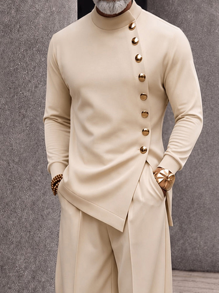 Modern Tailoring Refined Button Design Matching Set - Apricot