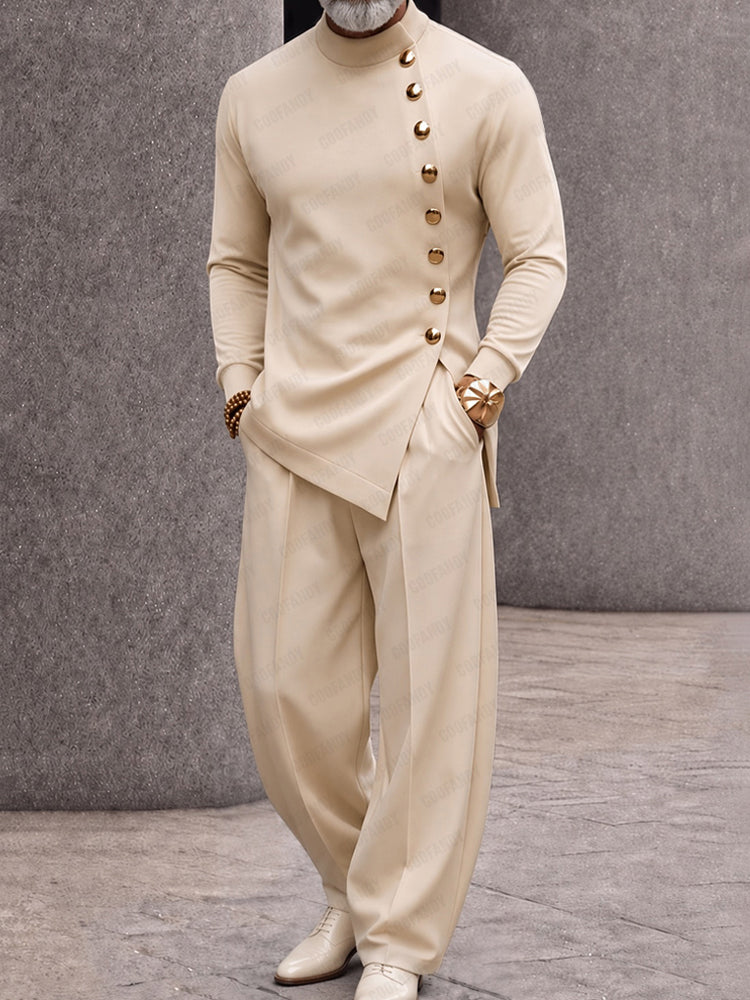 Modern Tailoring Refined Button Design Matching Set - Apricot