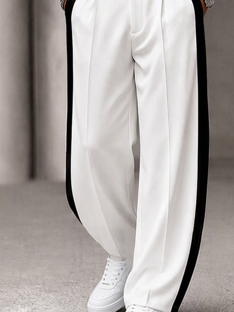 Urban Contrast Rib Mock Neck Top Pants Set - White