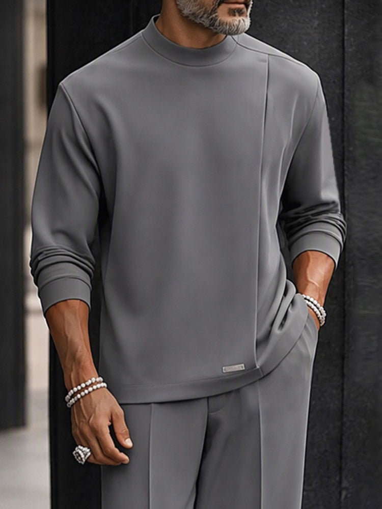 Smart Casual Pleated Design Top Pants Set - Gray