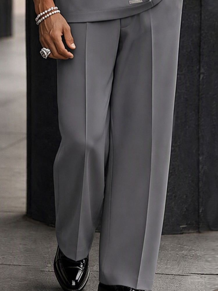 Smart Casual Pleated Design Top Pants Set - Gray