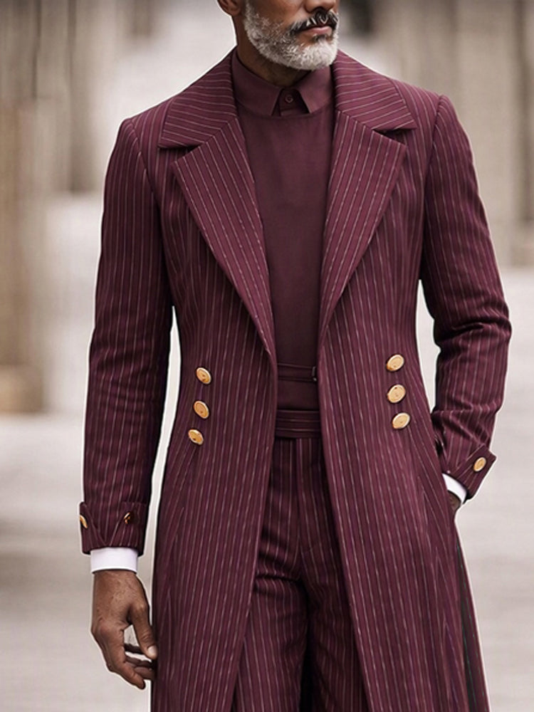 Luxury Longline Pinstripe Coat Blazer - Wine Red