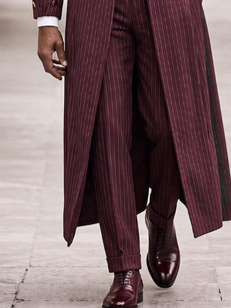Luxury Longline Pinstripe Coat Blazer - Wine Red