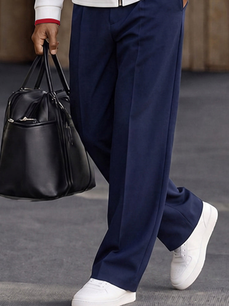 Sporty Contrast Color Jacket Pants Set - Navy Blue