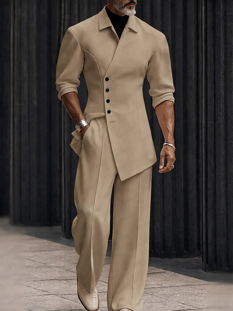 Modern Asymmetric Tailored Two Piece Set - Khaki