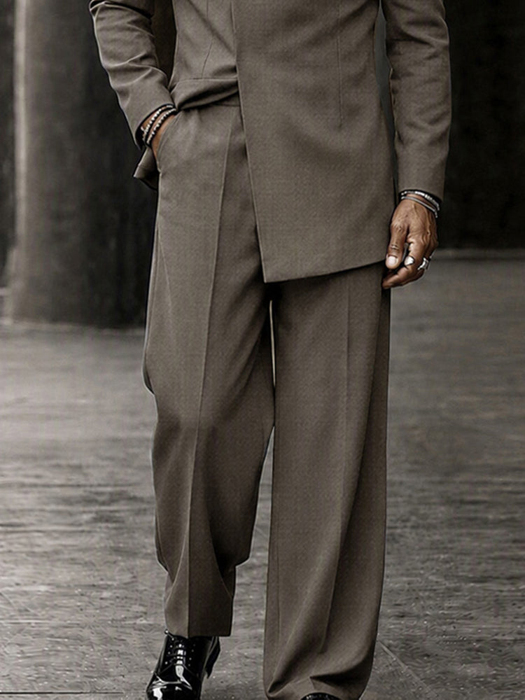 Smart Casual Mandarin Collar Suit Set - Gray