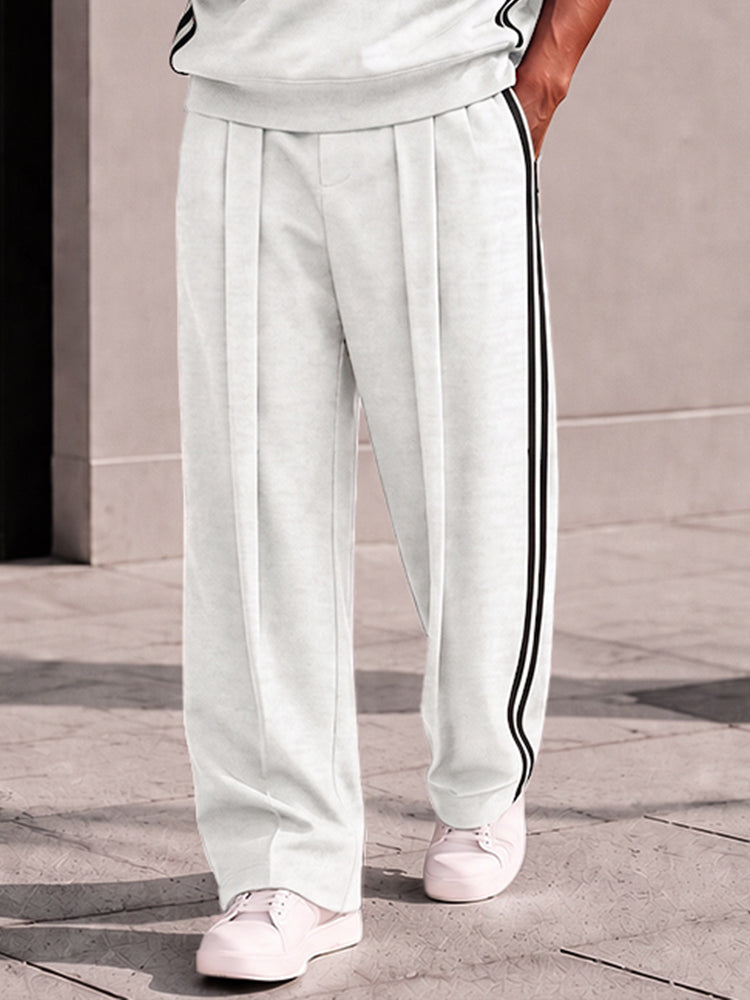 Athleisure Contrast Stripe Sweatshirt Pants Set - White