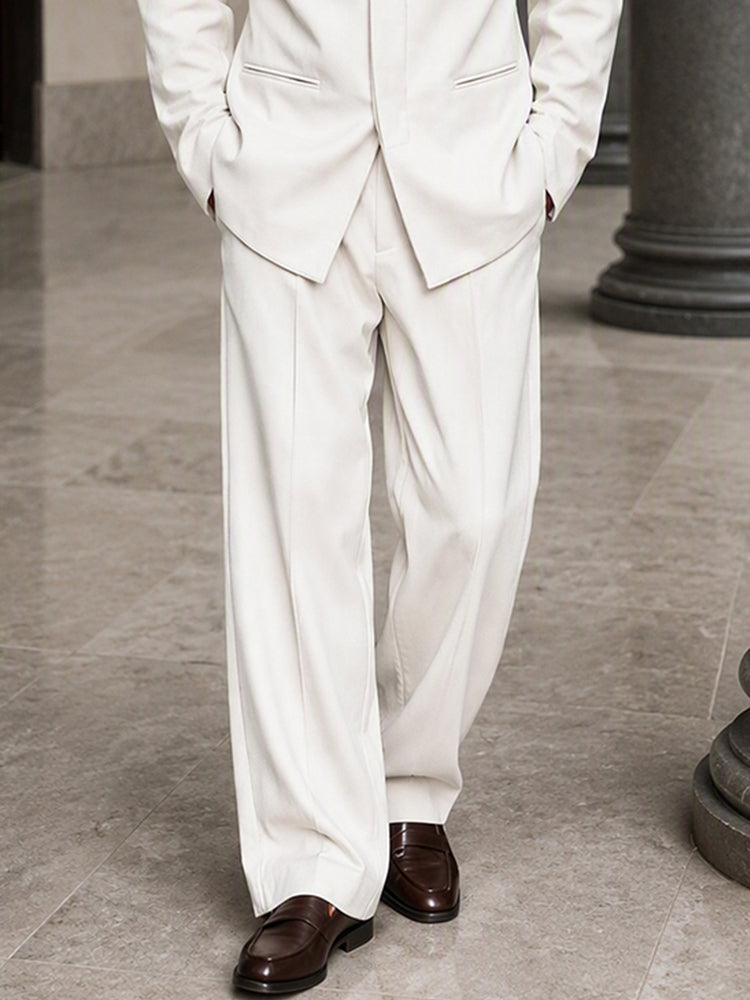 Smart Casual Hidden Placket Jacket Pants Set - White