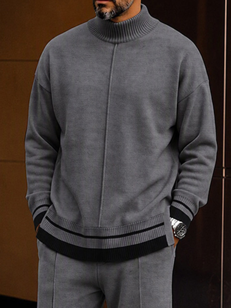 Premium Comfort Ribbed Turtleneck Top Pants Set - Gray