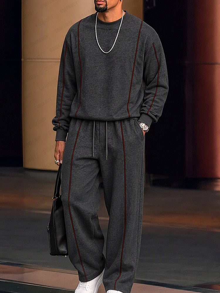 Athleisure Contrast Line Sweatshirt Pants Set - Dark Gray