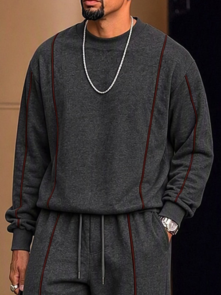 Athleisure Contrast Line Sweatshirt Pants Set - Dark Gray