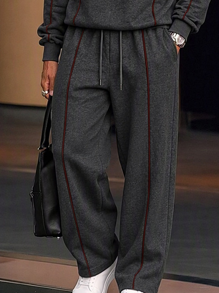 Athleisure Contrast Line Sweatshirt Pants Set - Dark Gray
