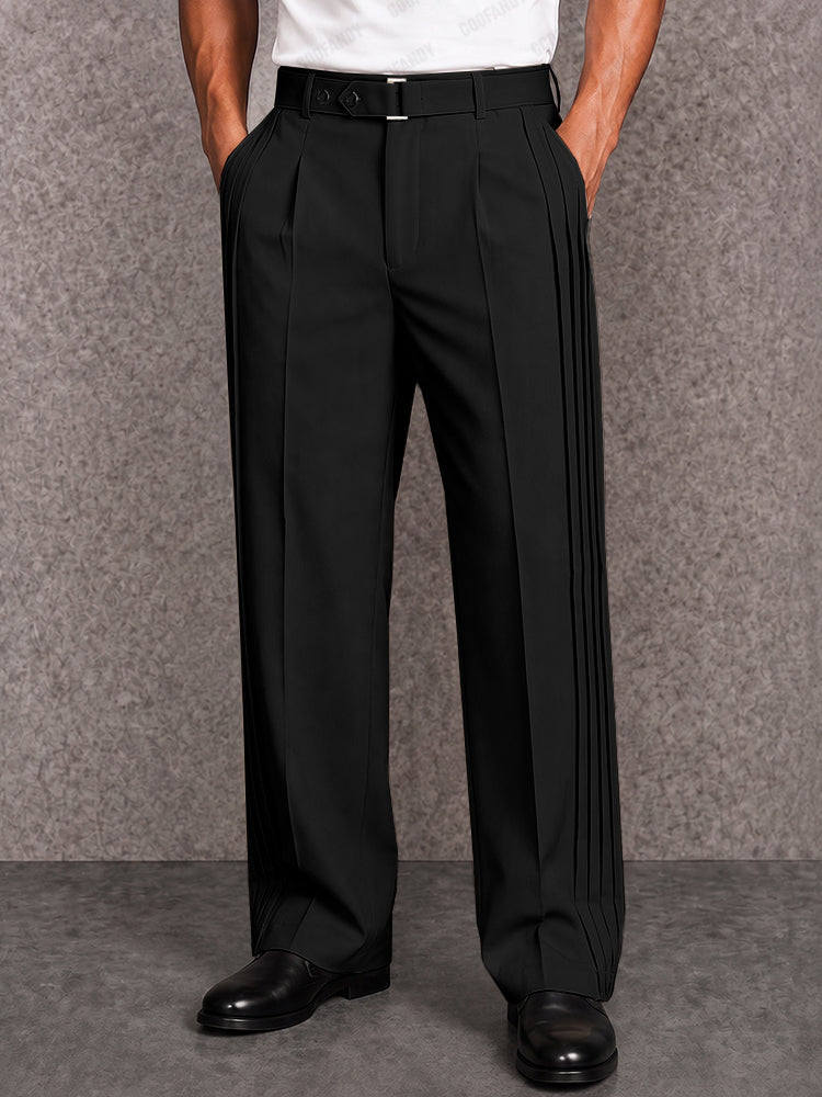 Smart Casual Pleated Wide Leg Pants - Black