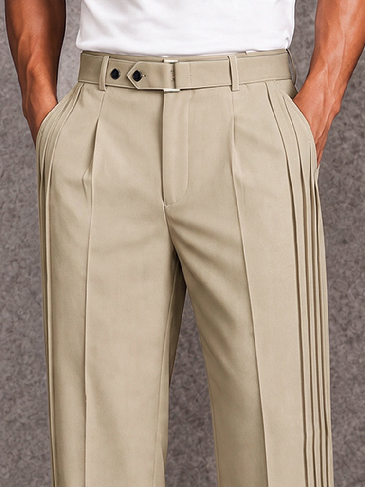 Smart Casual Pleated Wide Leg Pants - Khaki