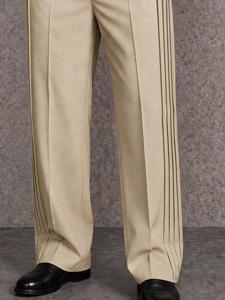 Smart Casual Pleated Wide Leg Pants - Khaki