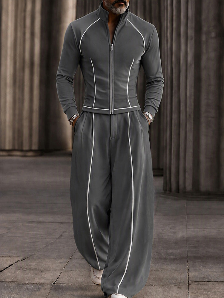 Modern Tailored Waist Jacket Pants Set - Gray