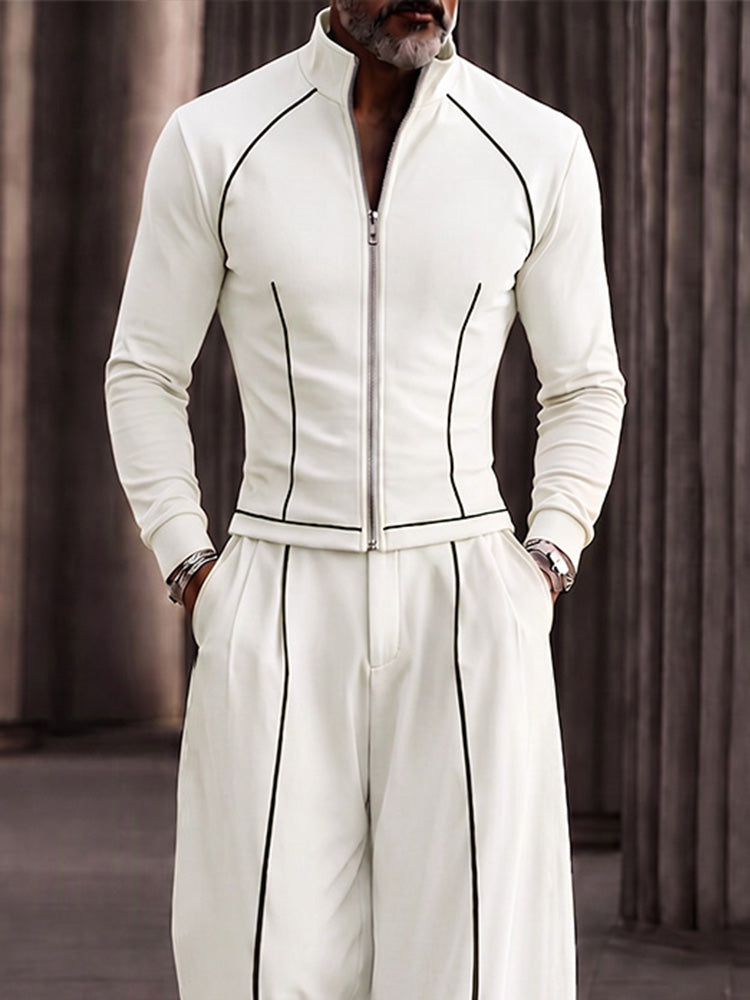 Modern Tailored Waist Jacket Pants Set - White